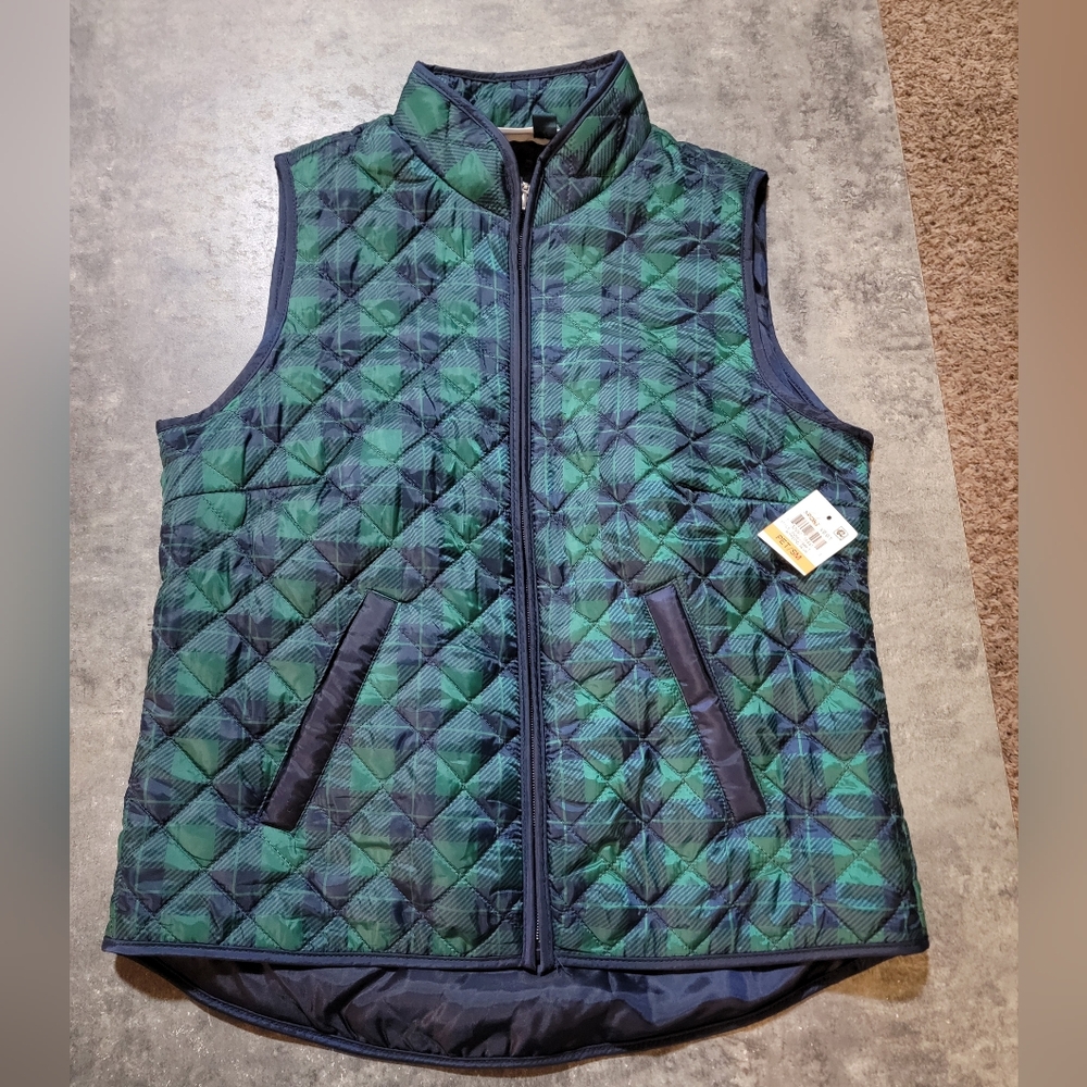 Karen Scott Tartan Quilted Vest NWT Petite Small